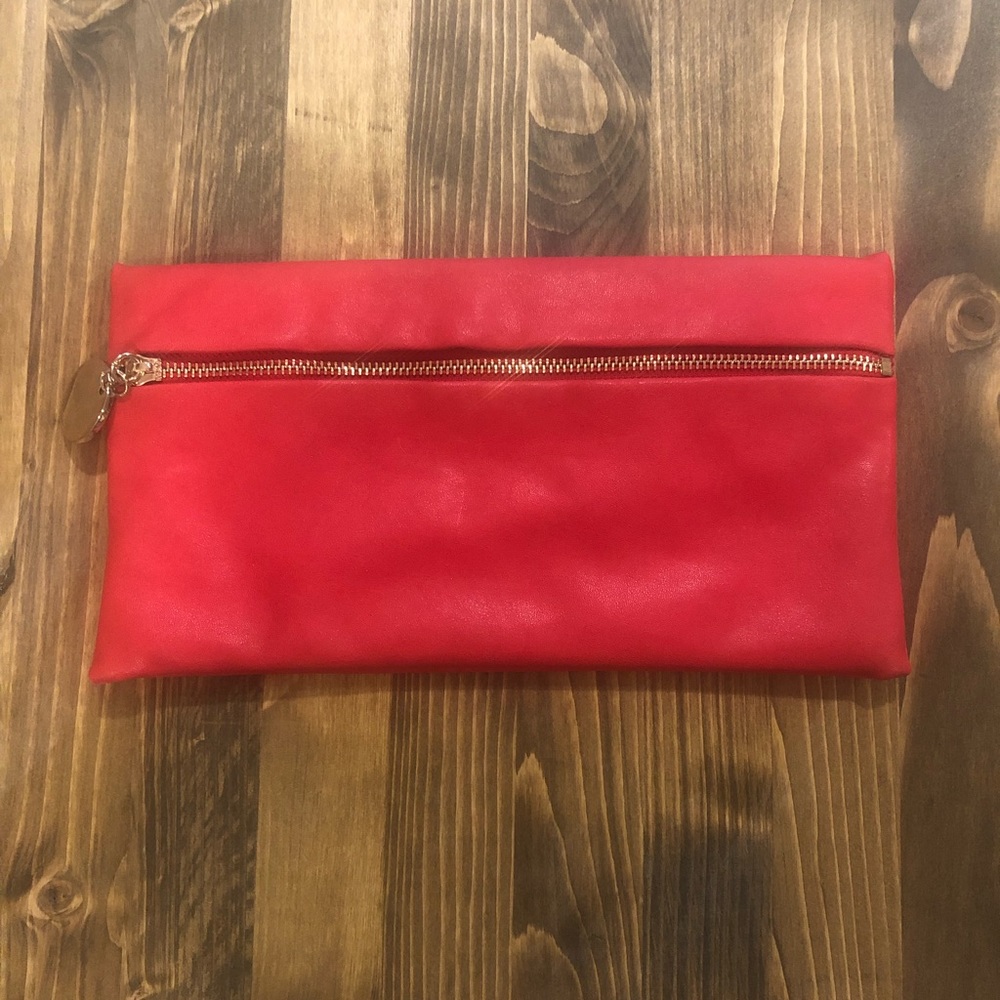 Tomato red clutch with gold accents